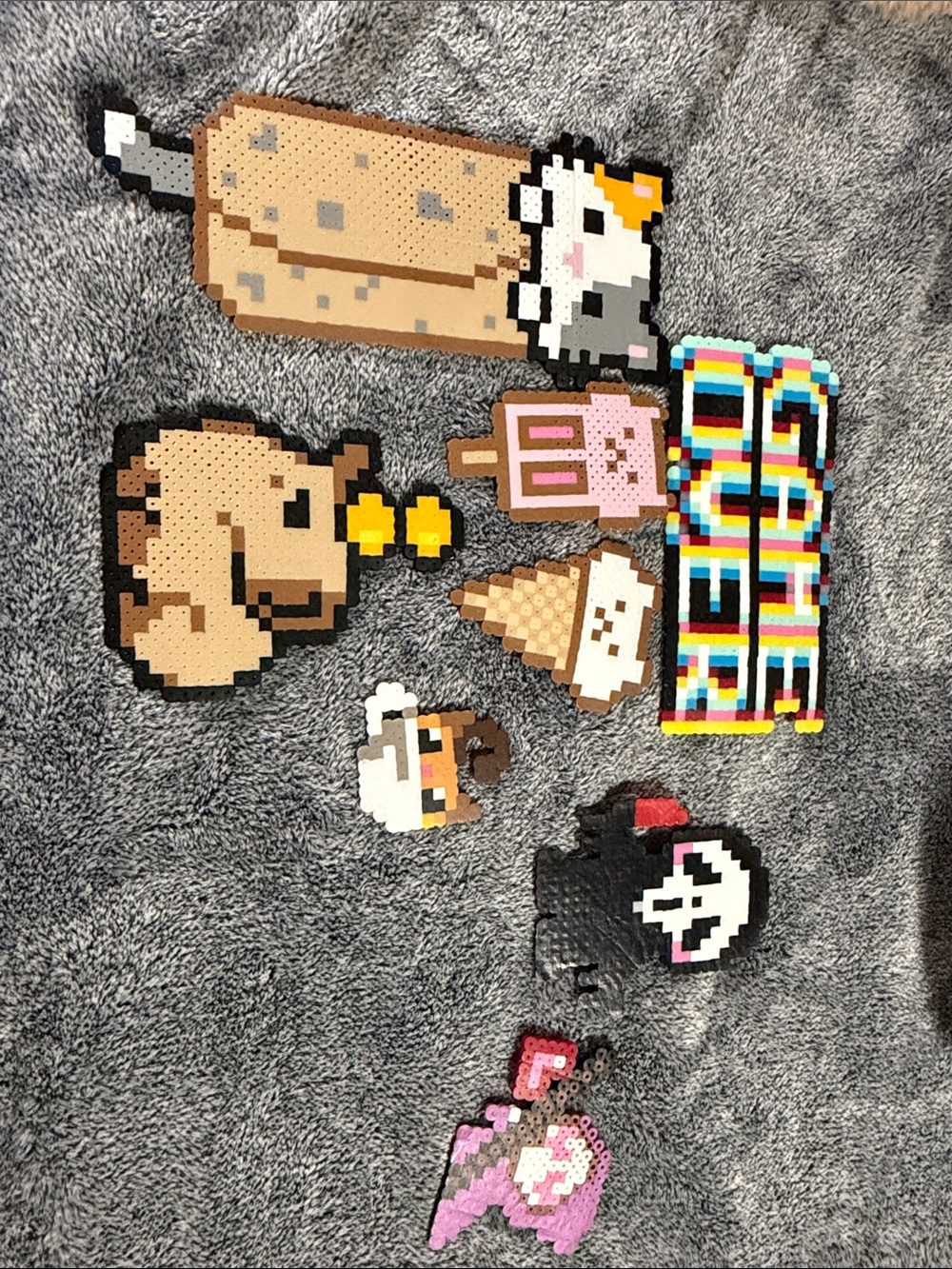 Handmade Pixel Bead Animal & Treat Art Set — Pink, Tan, Black, Yellow, Blue